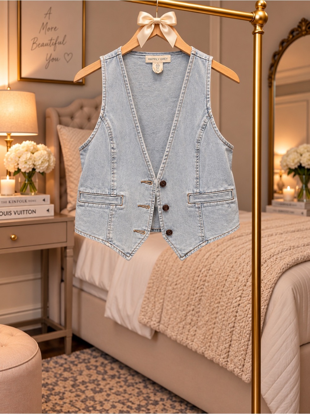 Happily Grey Light Blue Denim Vest - Tailored Women's Waistcoat